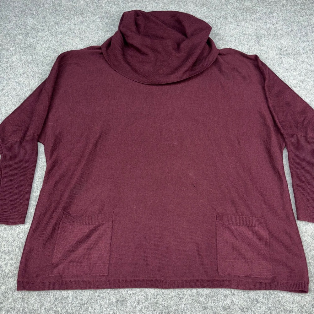 Logix Cowl Neck Sweater Womens Large Burgundy Wool Blend Oversized Pocket Knit